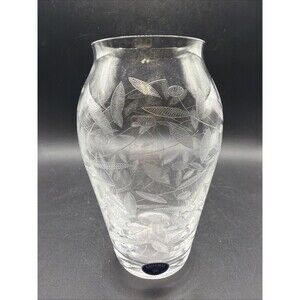 Glass Etched Vase Bohemia Czech Republic Leaf Design 6.5" Elegant Home Decor
